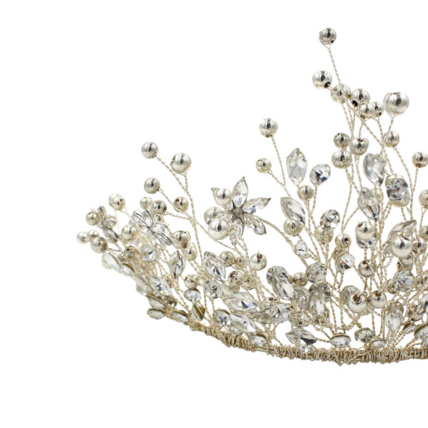 Rhinestones Crystal Tiaras and Silver Colour Flower Diadem Women Headwear Wedding Hair Accessories Brides Jewelry - Image 3