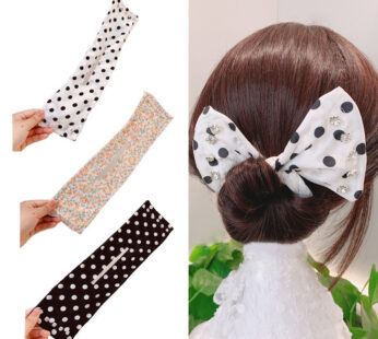 Women Elegant Solid Print Bun DIY Hairstyle Making Hold Long Tools Bow Headband Hairbands Fashion Hair Accessories