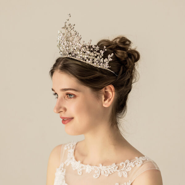 Rhinestones Crystal Tiaras and Silver Colour Flower Diadem Women Headwear Wedding Hair Accessories Brides Jewelry - Image 2