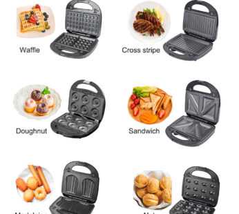 6-in-1 Waffle Maker EU Plug Sandwich Maker Grill Breakfast Maker Doughnut Cake Maker Compact Kitchen Dining Kitchen Accessories
