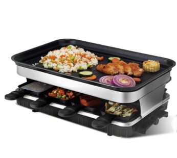 Raclette Grill 8 People Grill Plate Non-stick Coated, Raclette With 8 Mini Raclette Pans, Infinitely Adjustable Temperature, 1500W