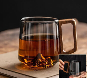 Guanshan Glass Single-layer Side Wooden Handle Drinking Cups Household Large-capacity Milk Tea Juice Single-layer Cup Kitchen Gadgets