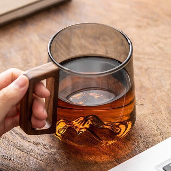 Guanshan Glass Single-layer Side Wooden Handle Drinking Cups Household Large-capacity Milk Tea Juice Single-layer Cup Kitchen Gadgets - Image 2