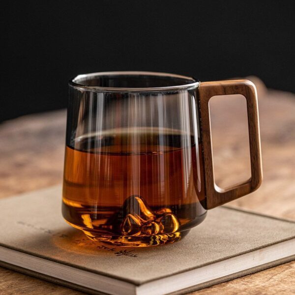 Guanshan Glass Single-layer Side Wooden Handle Drinking Cups Household Large-capacity Milk Tea Juice Single-layer Cup Kitchen Gadgets - Image 4