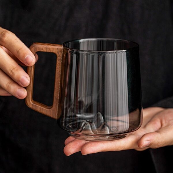 Guanshan Glass Single-layer Side Wooden Handle Drinking Cups Household Large-capacity Milk Tea Juice Single-layer Cup Kitchen Gadgets - Image 5