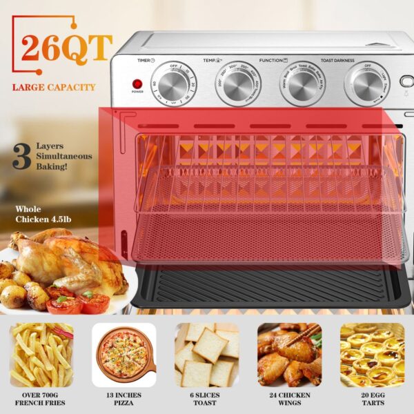 Geek Chef Air Fryer 6 Slice 26QT 26L Air Fryer Fry Oil-Free   Extra Large Toaster Oven Combo   Air Fryer Oven  Roast  Bake   Broil  Reheat   Convection Countertop Oven   Stainless St - Image 2